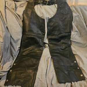 Barney's Leather Black Leather Motorcycle Chaps XL (Modified Length)
